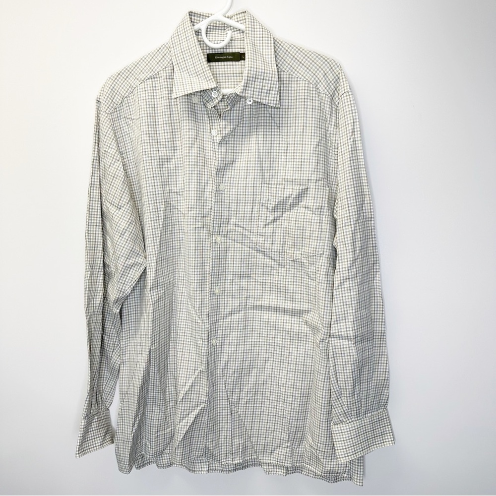 Ermenegildo Zegna Men’s long sleeve button front collared shirt top plaid large